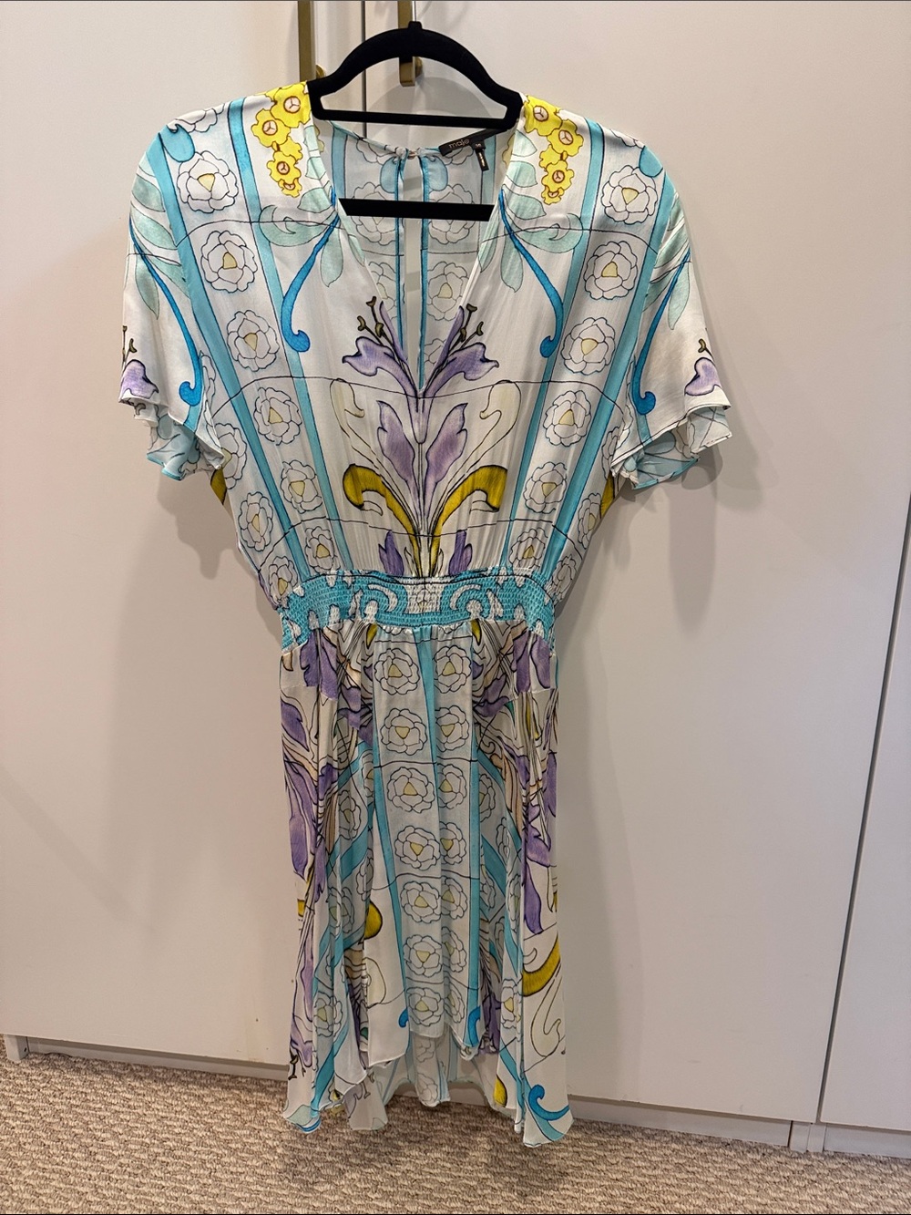 Maje Pastel Floral Midi Dress in Aqua, Lavender and Yellow